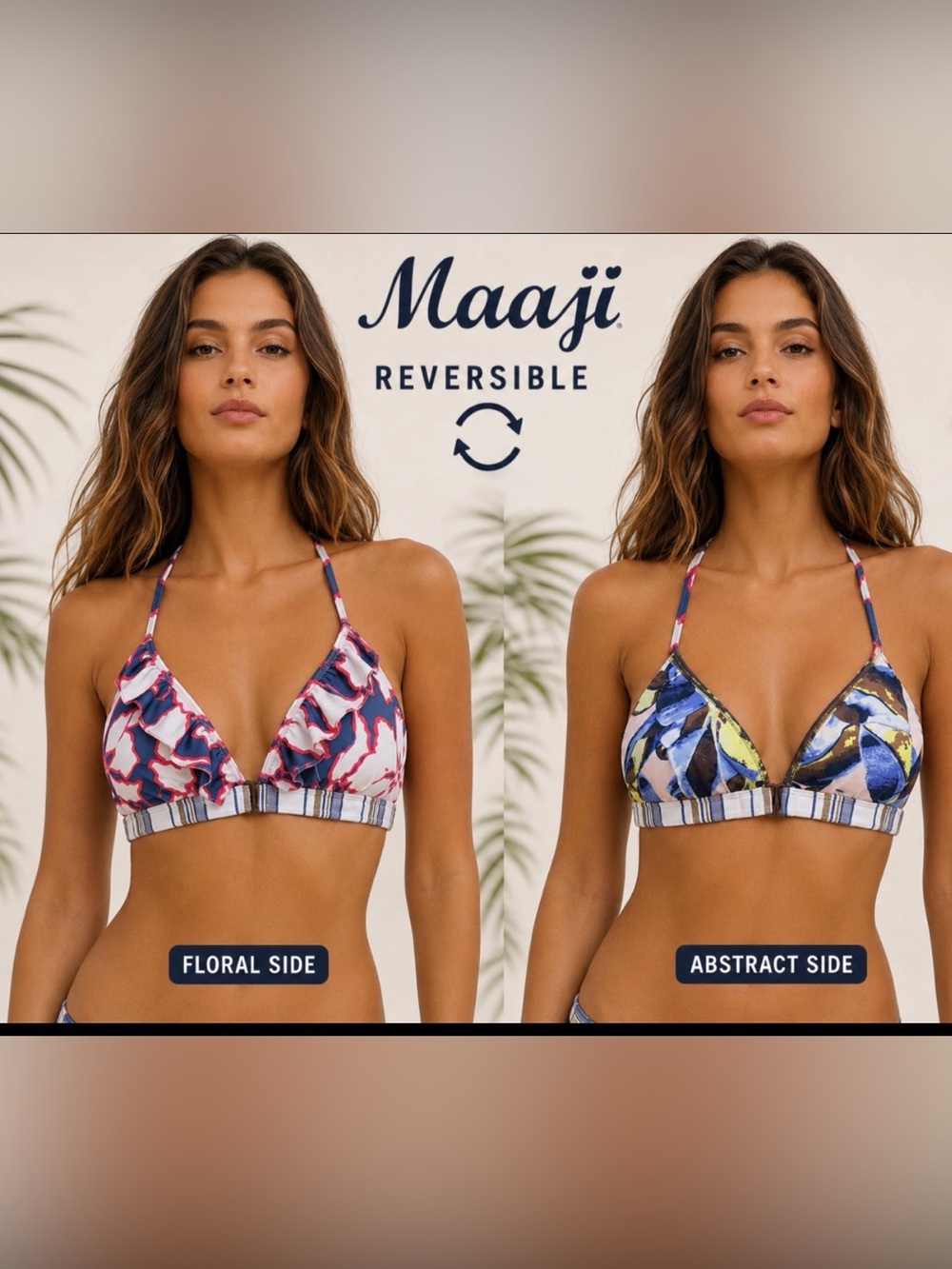 Maaji Reversible Triangle Bikini Top Medium Floral Abstract Print Swim Beach